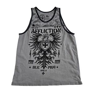 Affliction Tank Top‎ (Mens Small) Gray Camo Graphic Sleeveless Tee Y2K Eagle